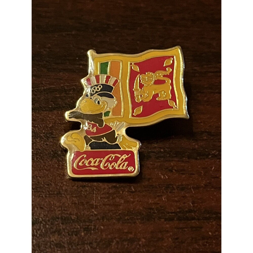 Vintage 1984 Los Angeles Olympics Coca Cola Sam Eagle Sri Lanka Flag Lapel Pin
